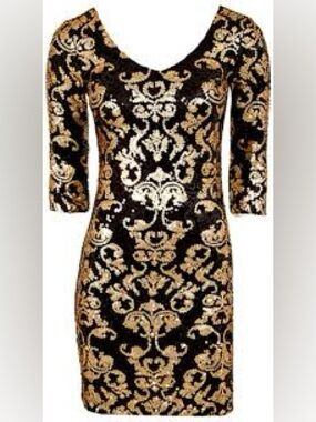 Dynamite Black and Gold Sequin Long Sleeve Bodycon Dress size XS